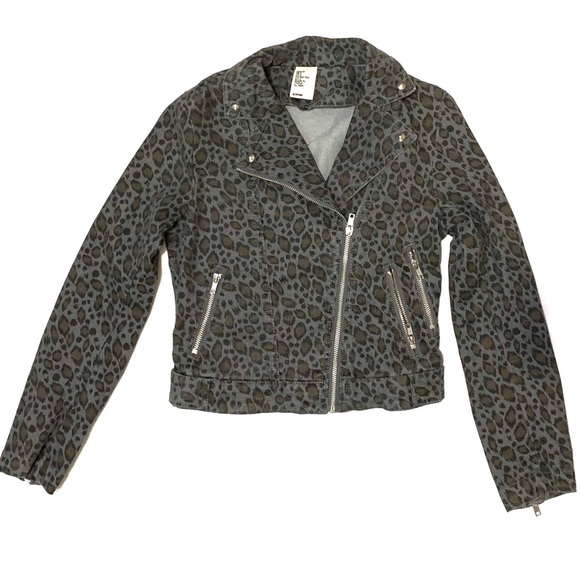 H&M Jackets & Blazers - H&M Leopard Pattern Denim Moto Jacket